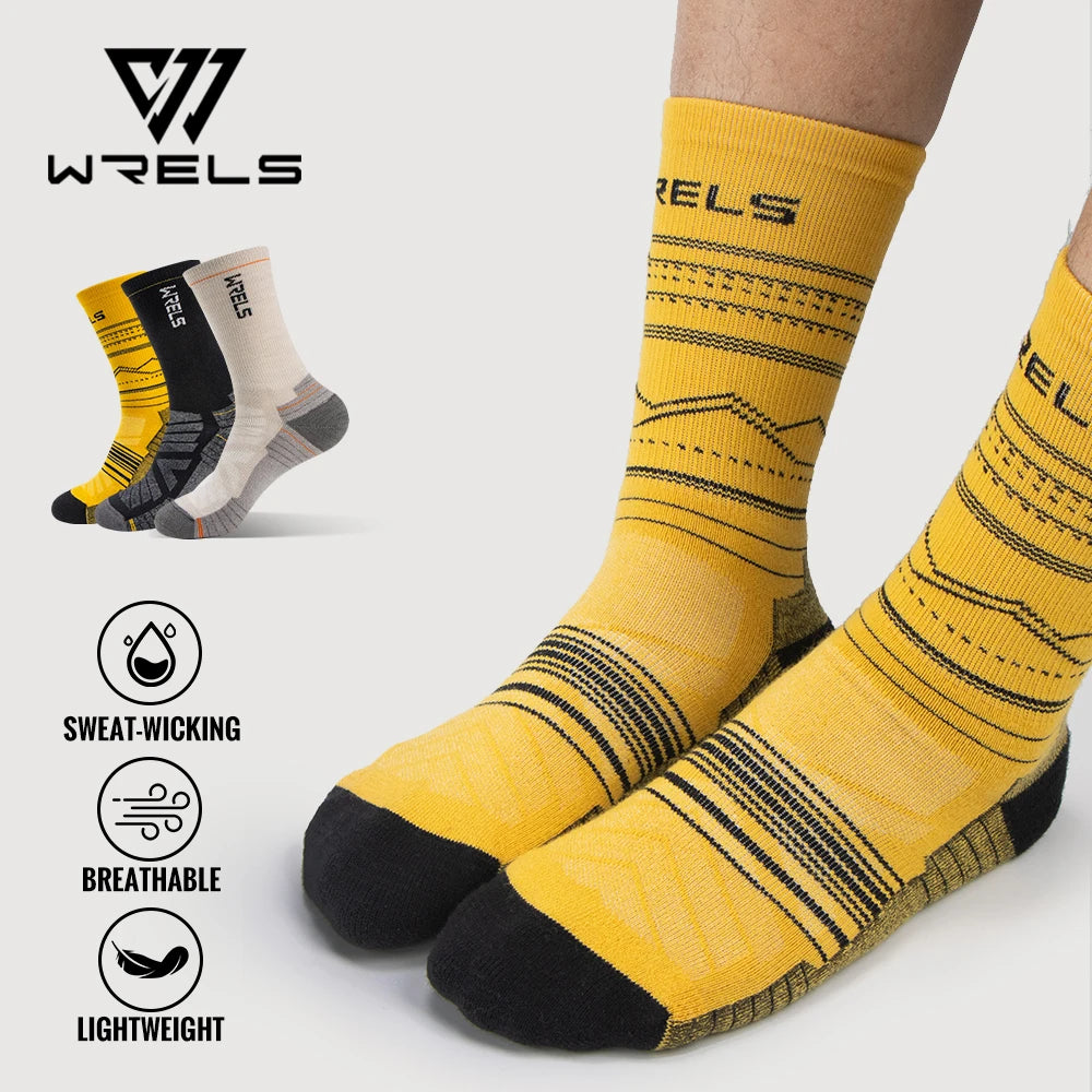 WRELS Mens Merino Hiking Running Soft Lightweight Shock Absorption Damping Mid-Calf Breathable Wool Socks