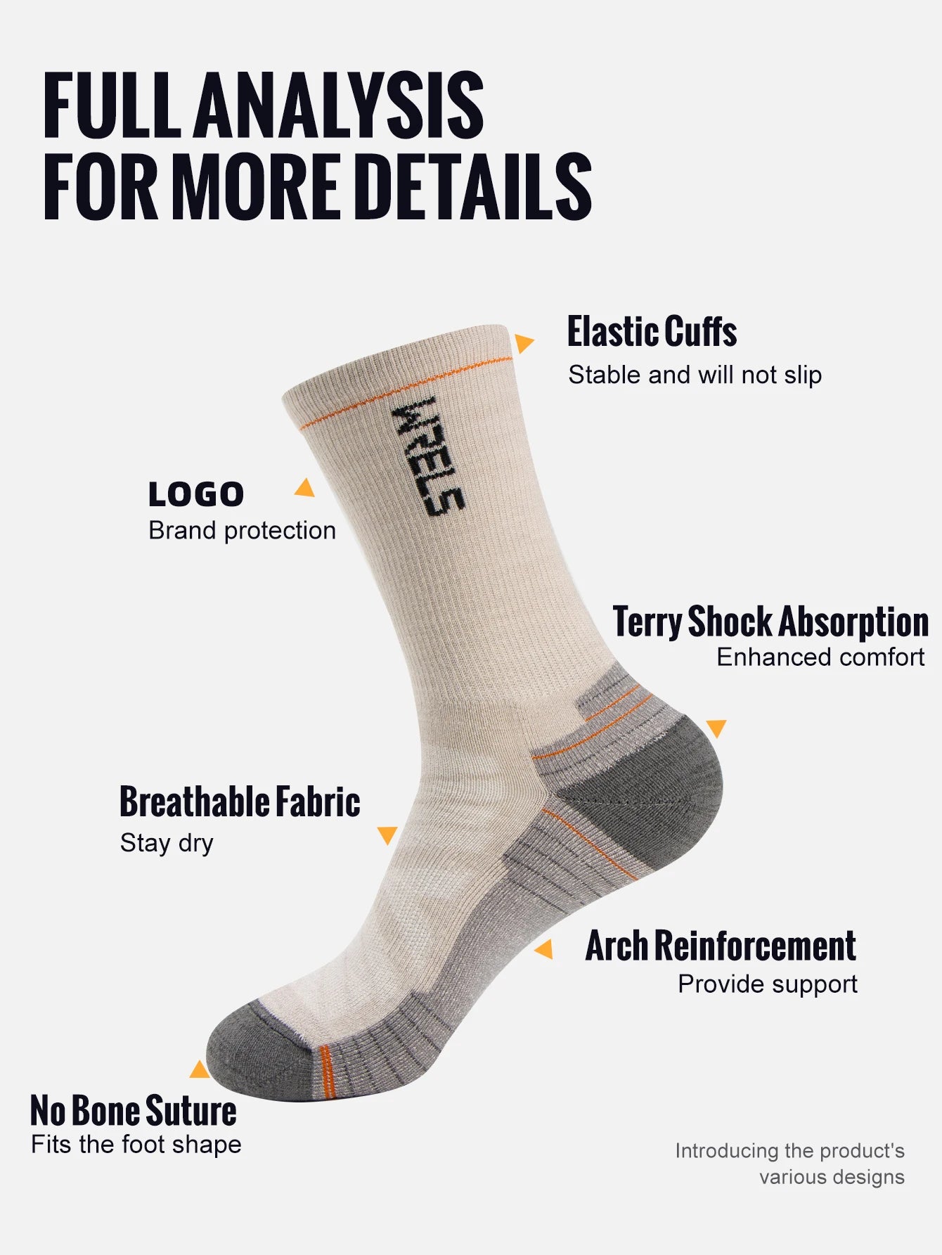 WRELS Mens Merino Hiking Running Soft Lightweight Shock Absorption Damping Mid-Calf Breathable Wool Socks