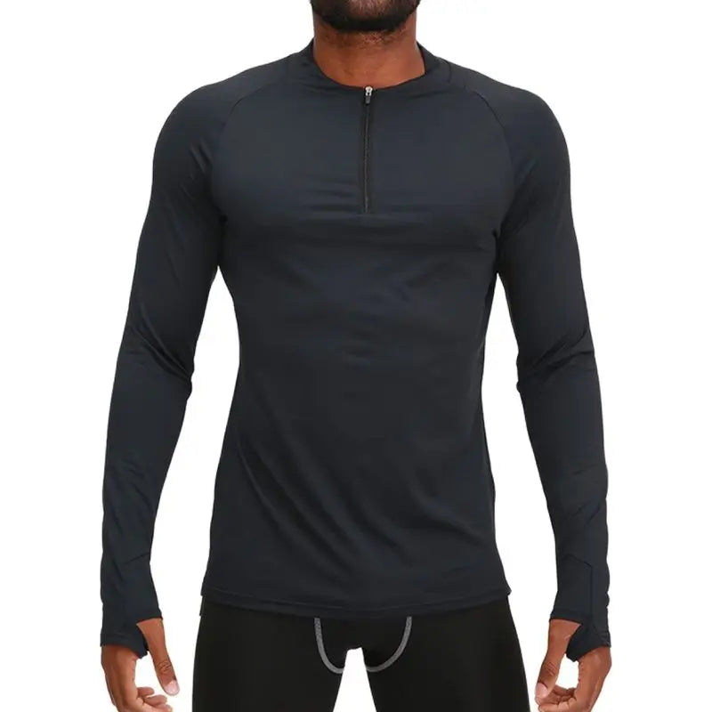 Men's Compression Apparel: 1/4 Zip, Moisture Wicking Shirts with Thumb Holes, Long Sleeves / Rungear