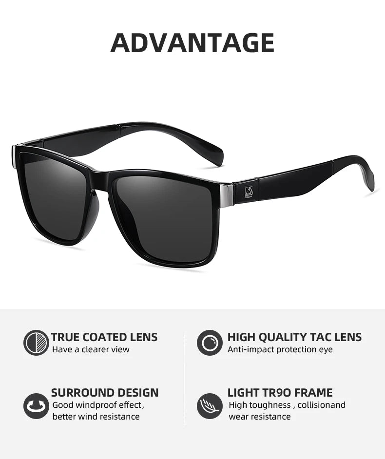 UV400 Mirrored Sport Sunglasses – Unisex Square Frame for Fishing, Hiking & Outdoor Sports