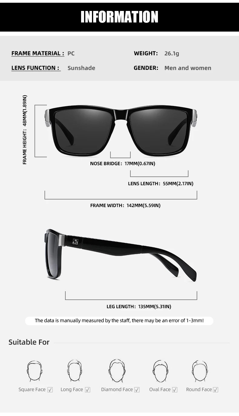 UV400 Mirrored Sport Sunglasses – Unisex Square Frame for Fishing, Hiking & Outdoor Sports