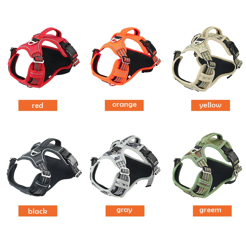 Reflective Pet Accessories: Dog Harness with Vertical Handle, Adjustable Dog Collars for Big Medium Dogs, 1000D Oxford Cloth / Rungear
