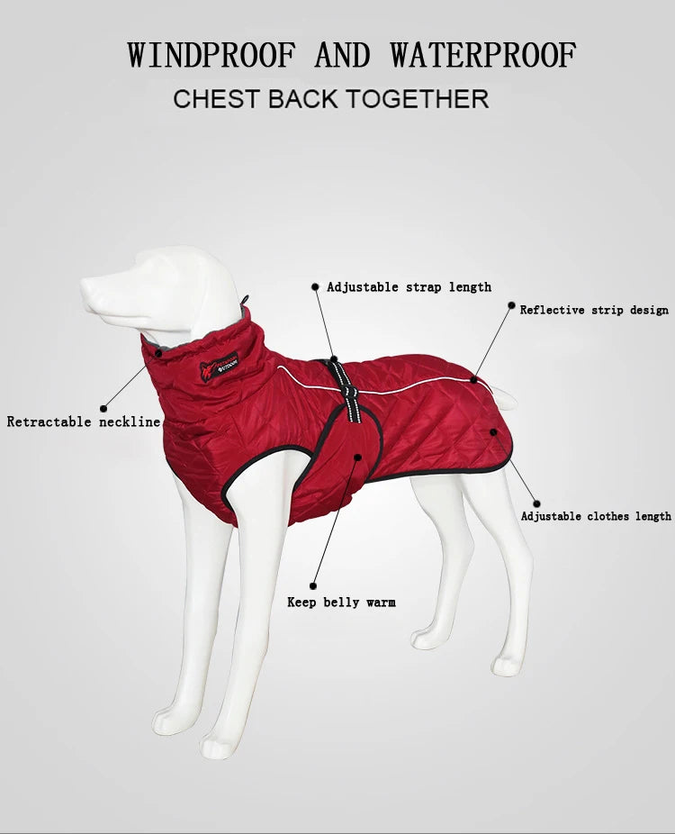 Dog Waterproof Reflective Winter Jacket | Warm Polyester Coat for Medium & Large Dogs | RUNGEAR
