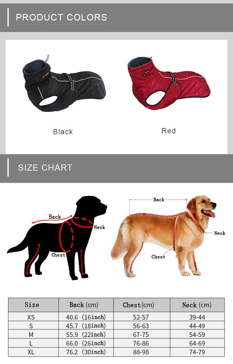 Dog Waterproof Reflective Winter Jacket | Warm Polyester Coat for Medium & Large Dogs | RUNGEAR