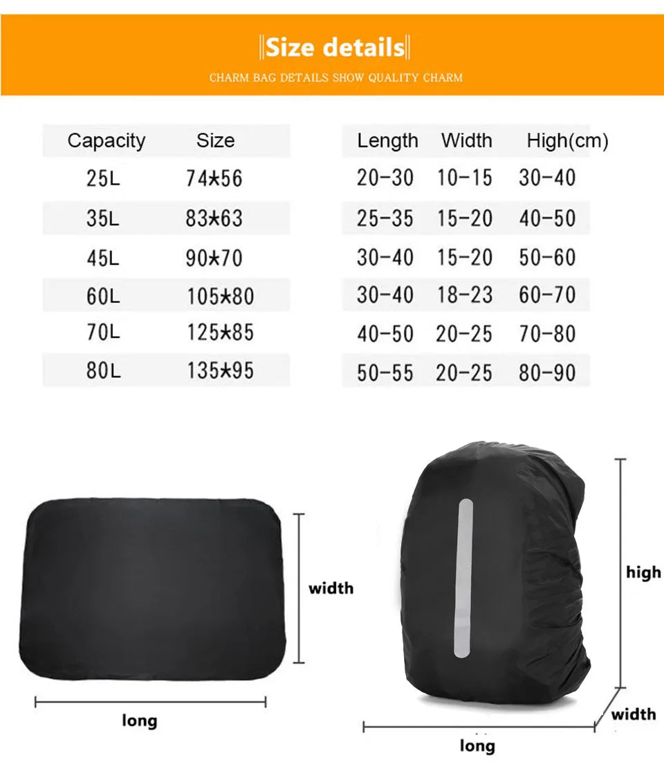 Reflective Waterproof Backpack Rain Cover | 20L–70L | Hiking, Cycling & Outdoor Safety