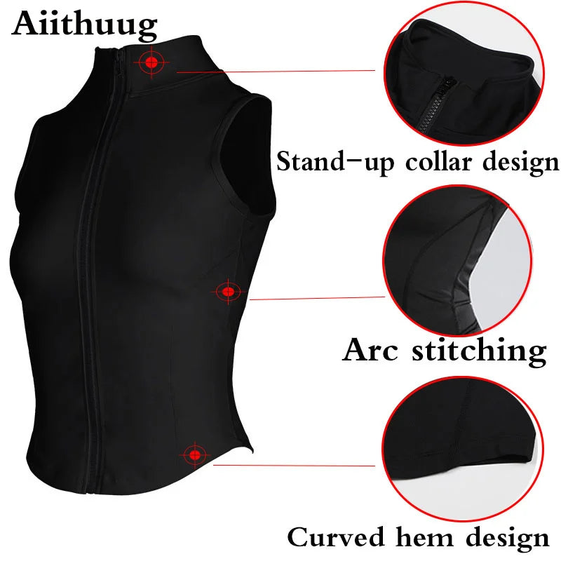 Women's Running Apparel: Sleeveless, High Neck, Breathable, Quick-Dry, Full Zip Up, Athletic Sweat Vest for Running, Fitness, Workout / Rungear