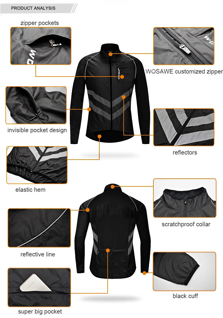 Men's Running Apparel: WOSAWE Ultralight Reflective Windproof Water Resistant Windbreaker / Rungear