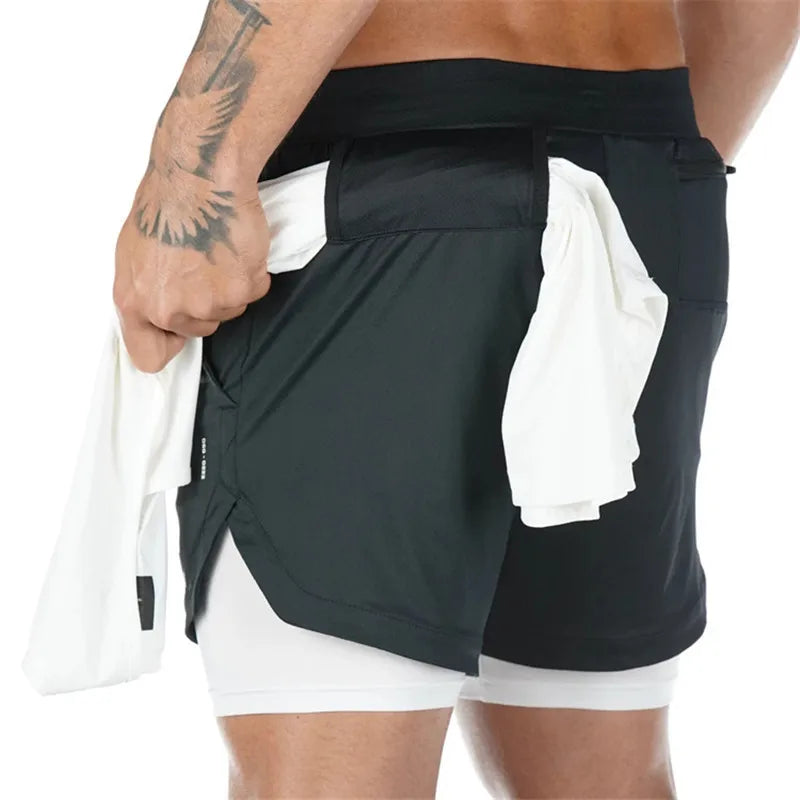 Men's 2-in-1 Running Shorts – Quick-Dry Double-Layer Gym & Jogging Sports Shorts