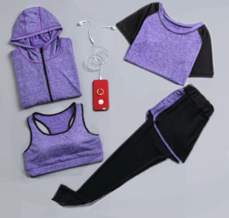 Women's Quick Dry Apparel: Hooded Jacket, T-Shirt, Sports Bra, Shorts and Pant Sportswear Set / Rungear
