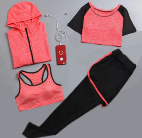 Women's Quick Dry Apparel: Hooded Jacket, T-Shirt, Sports Bra, Shorts and Pant Sportswear Set / Rungear