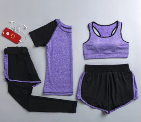 Women's Quick Dry Apparel: Hooded Jacket, T-Shirt, Sports Bra, Shorts and Pant Sportswear Set / Rungear
