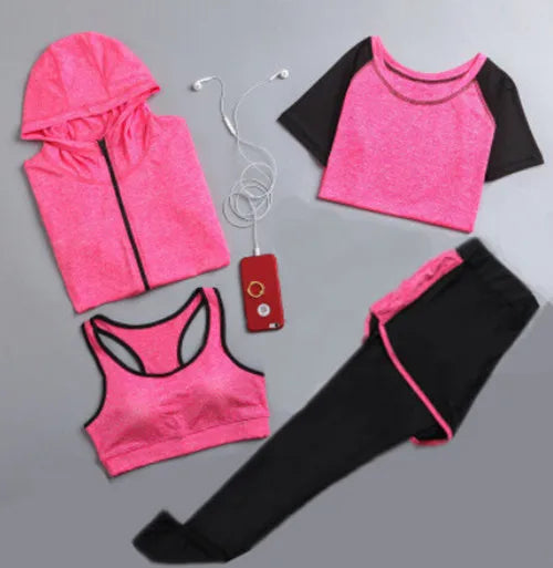 Women's Quick Dry Apparel: Hooded Jacket, T-Shirt, Sports Bra, Shorts and Pant Sportswear Set / Rungear