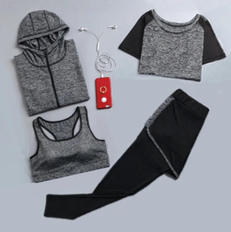 Women's Quick Dry Apparel: Hooded Jacket, T-Shirt, Sports Bra, Shorts and Pant Sportswear Set / Rungear