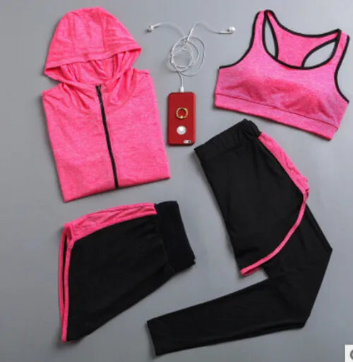 Women's Quick Dry Apparel: Hooded Jacket, T-Shirt, Sports Bra, Shorts and Pant Sportswear Set / Rungear
