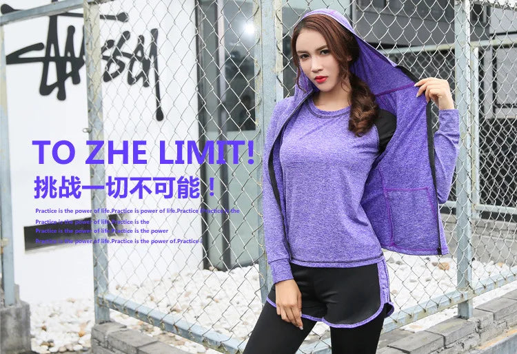 Women's Quick Dry Apparel: Hooded Jacket, T-Shirt, Sports Bra, Shorts and Pant Sportswear Set / Rungear