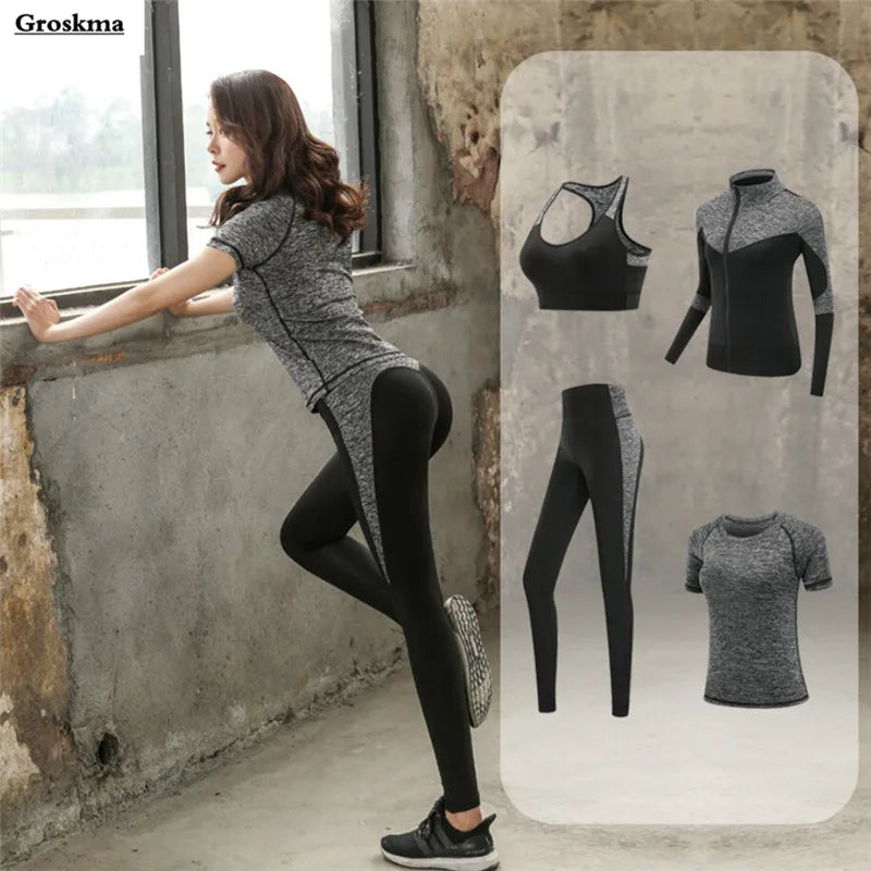 Women's Quick Dry Sets: 4Pc Workout Training Activewear Sets / Rungear