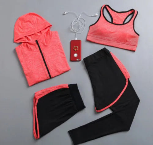 Women's Quick Dry Apparel: Hooded Jacket, T-Shirt, Sports Bra, Shorts and Pant Sportswear Set / Rungear