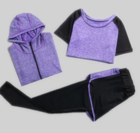 Women's Quick Dry Apparel: Hooded Jacket, T-Shirt, Sports Bra, Shorts and Pant Sportswear Set / Rungear