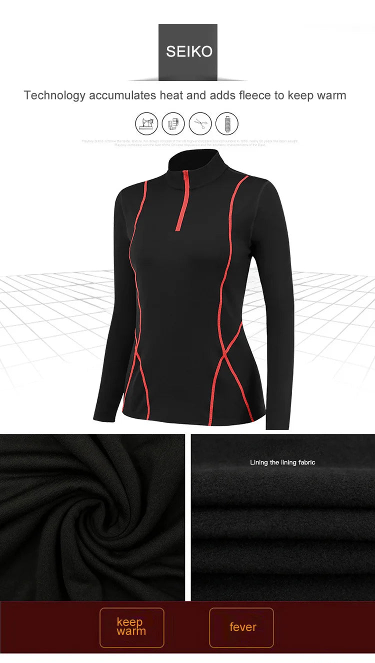 Women's Running Clothing: Full Sleeve Warm Fleece Thermal T-Shirt For Sports Fitness / Rungear