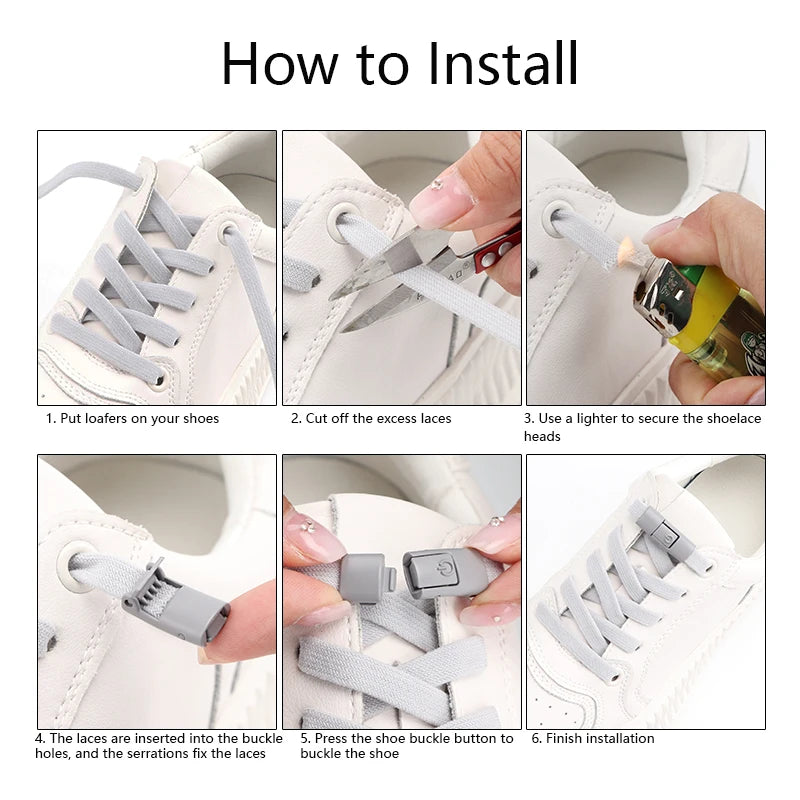 Running Accessories: 2024 New Metal Button Press Buckle, No Tie Sneakers / Rungear