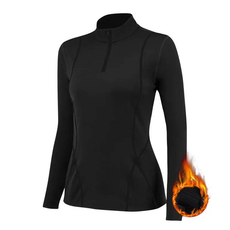 Women's Running Clothing: Full Sleeve Warm Fleece Thermal T-Shirt For Sports Fitness / Rungear