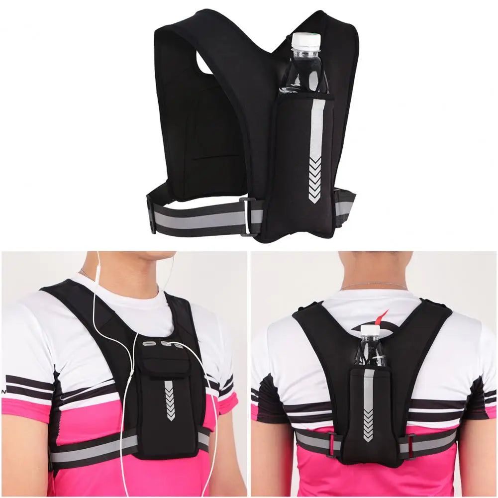 Running Vest with Phone & Hydration Pocket – Lightweight, Water-Resistant, Elastic Chest Harness | Trail Running & Outdoor | Black