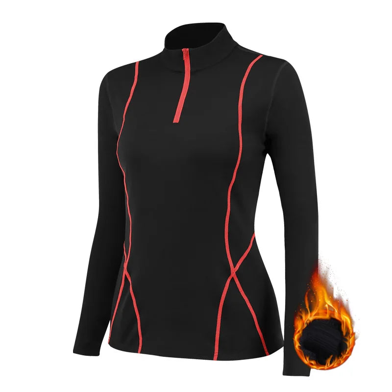 Women's Running Clothing: Full Sleeve Warm Fleece Thermal T-Shirt For Sports Fitness / Rungear