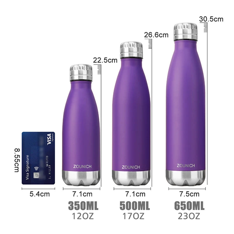 Hydration Gear Accessories: ZORRI Double-Wall, Insulated, Thermal Vacuum Water Bottle 350ml/500ml/650ml / Rungear
