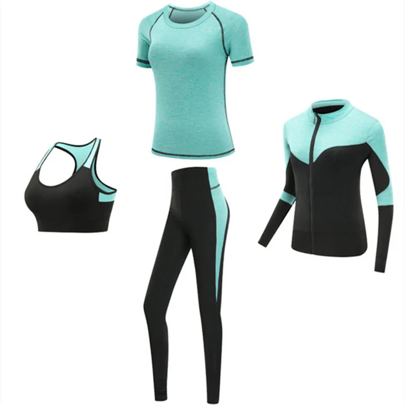 Women's Quick Dry Sets: 4Pc Workout Training Activewear Sets / Rungear