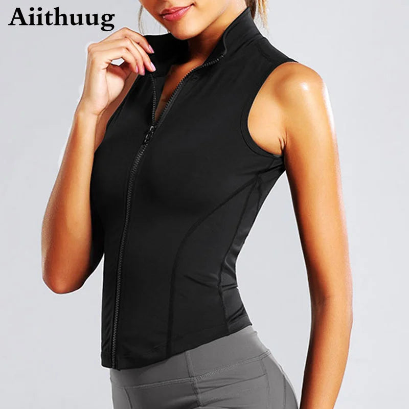 Women's Running Apparel: Sleeveless, High Neck, Breathable, Quick-Dry, Full Zip Up, Athletic Sweat Vest for Running, Fitness, Workout / Rungear