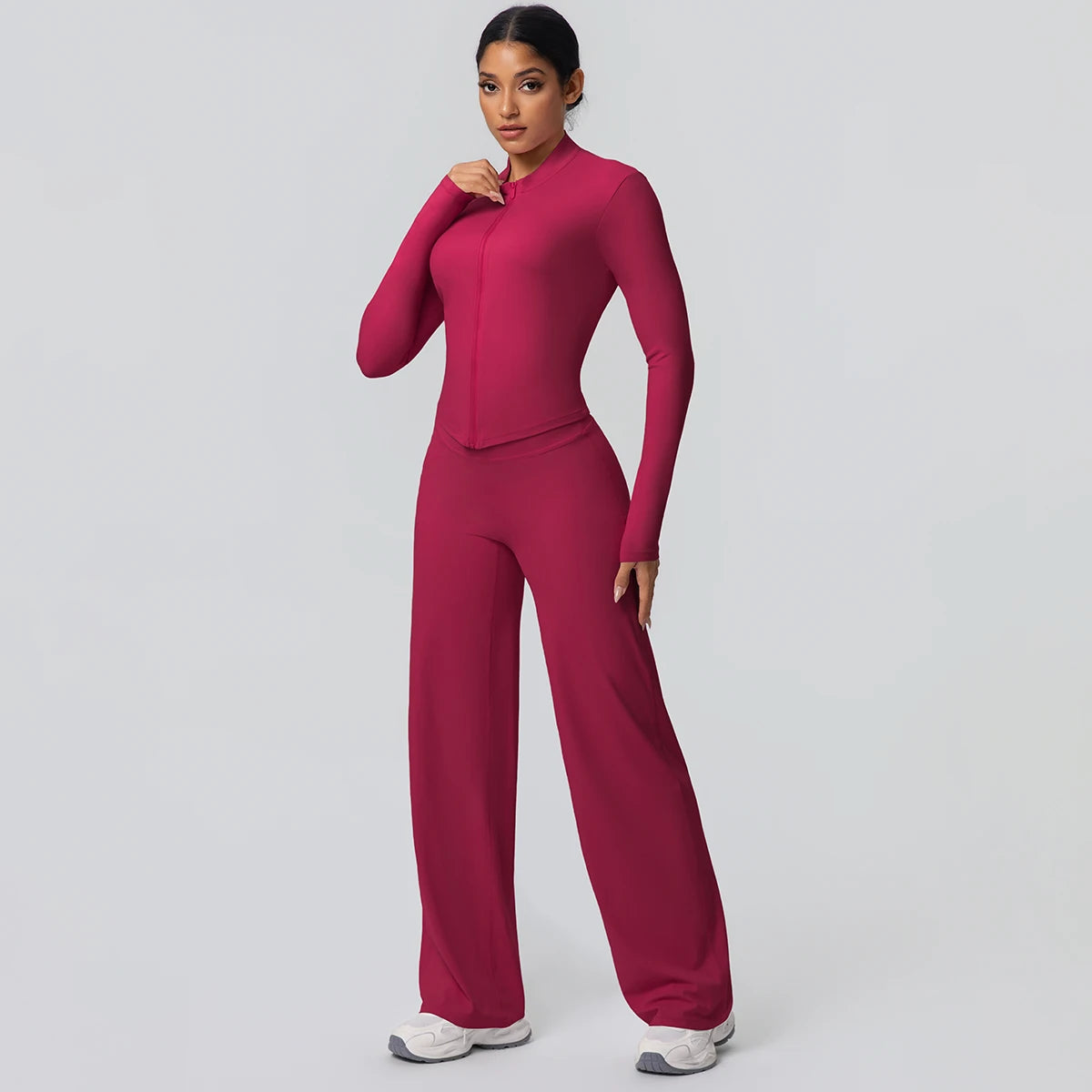 Women's Quick Dry Apparel: 2PC Long Sleeve, High Waisted, Wide Leg, Sports Fitness Clothing Set / Rungear