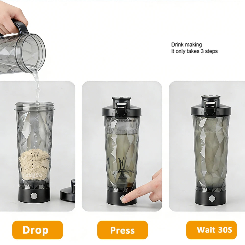 Running Hydration Gear: Portable, USB Rechargeable Protein Powder Shaker, Automatic Mixing Cup for Gym, Running, Hiking / Rungear