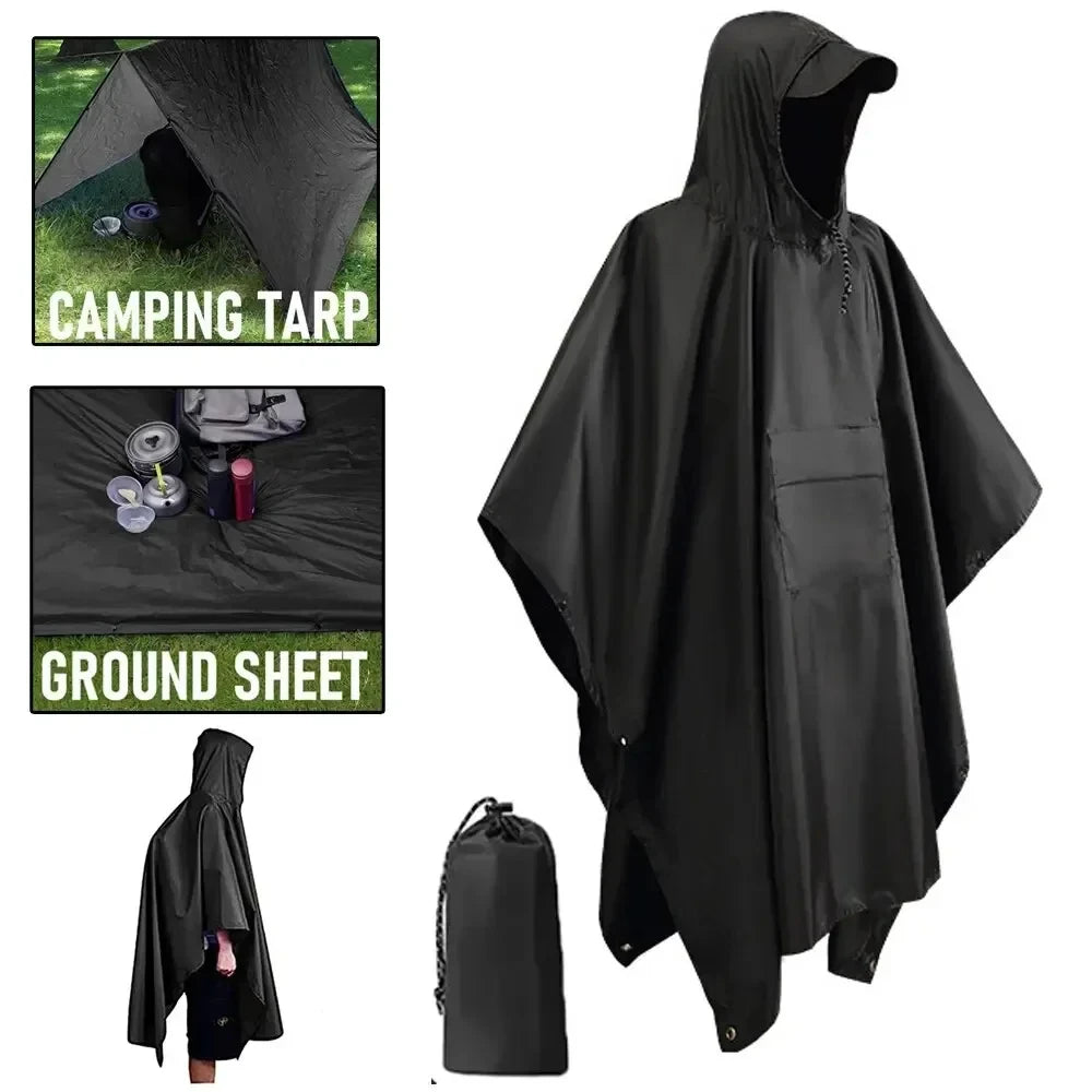Trail Gear Accessories: 3 In 1 Outdoor Waterproof Hooded Raincoat Cover With Sleeves / Rungear