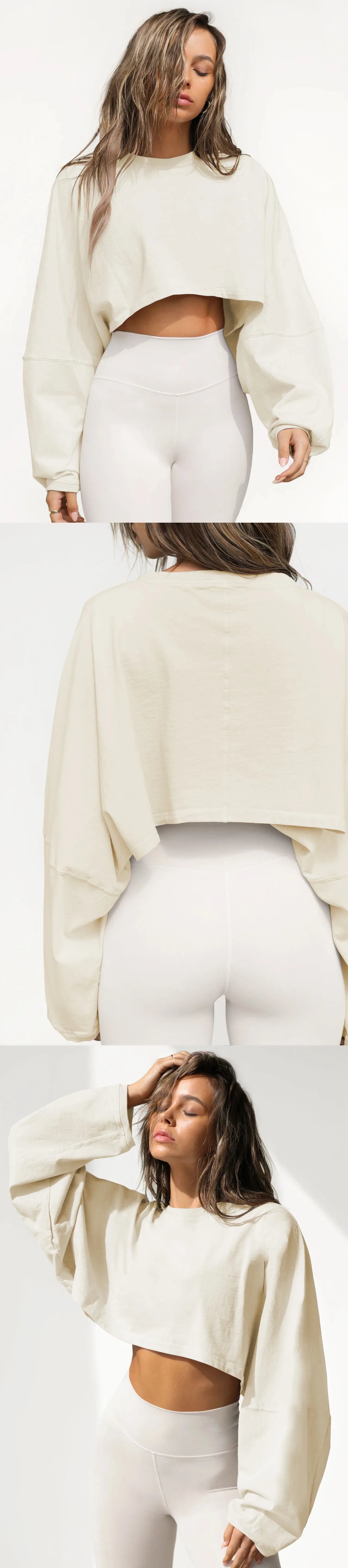 Sexy Cropped Hoodie T Shirt Long Sleeve Knit Top Women Spring Summer Casual Pullover Tee Blouse
