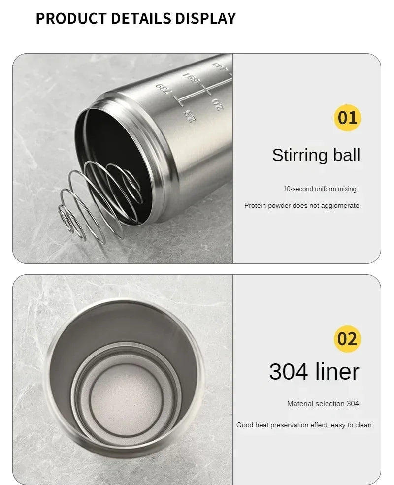 Stainless Steel Protein Shaker Bottle – 304 Steel, Leak-Proof Flip Lid | 500ml & 740ml