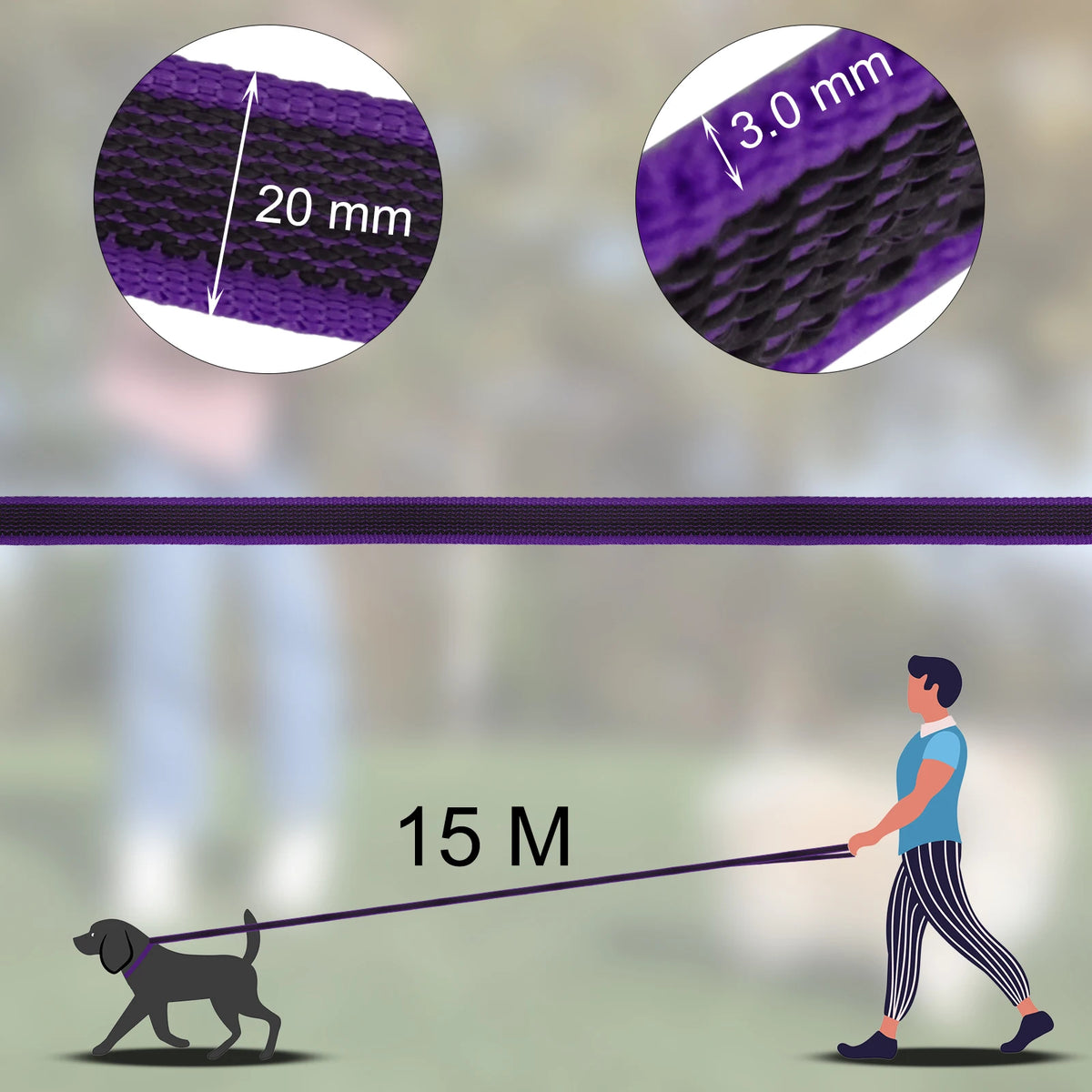 Coloured Dog Training Leash | Soft Fibre Lead in 6 Lengths & 8 Colours — 1.5M to 15M