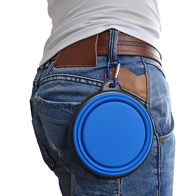 Collapsible Silicone Pet Travel Bowl with Carabiner Clip – 350ml | Dogs & Cats