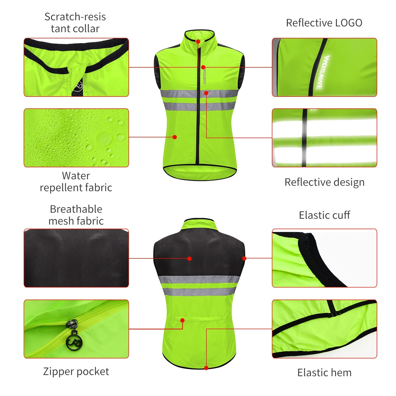 WOSAWE Men's Packable Reflective Windproof Windbreaker Jacket