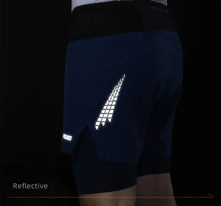 Men's 2 in 1 High Waist Training Gym Fitness Workout Sports Shorts Pants Double Layer B233