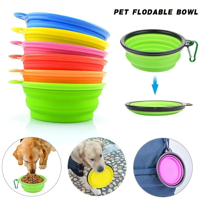 Collapsible Silicone Pet Travel Bowl with Carabiner Clip – 350ml | Dogs & Cats
