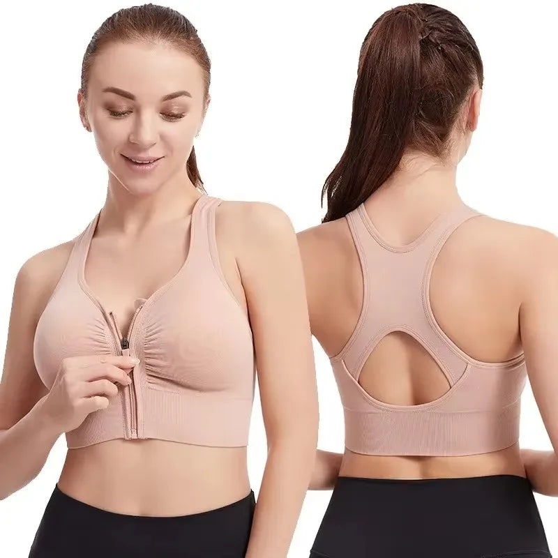 Women's Sports Bra With Front Zipper Design