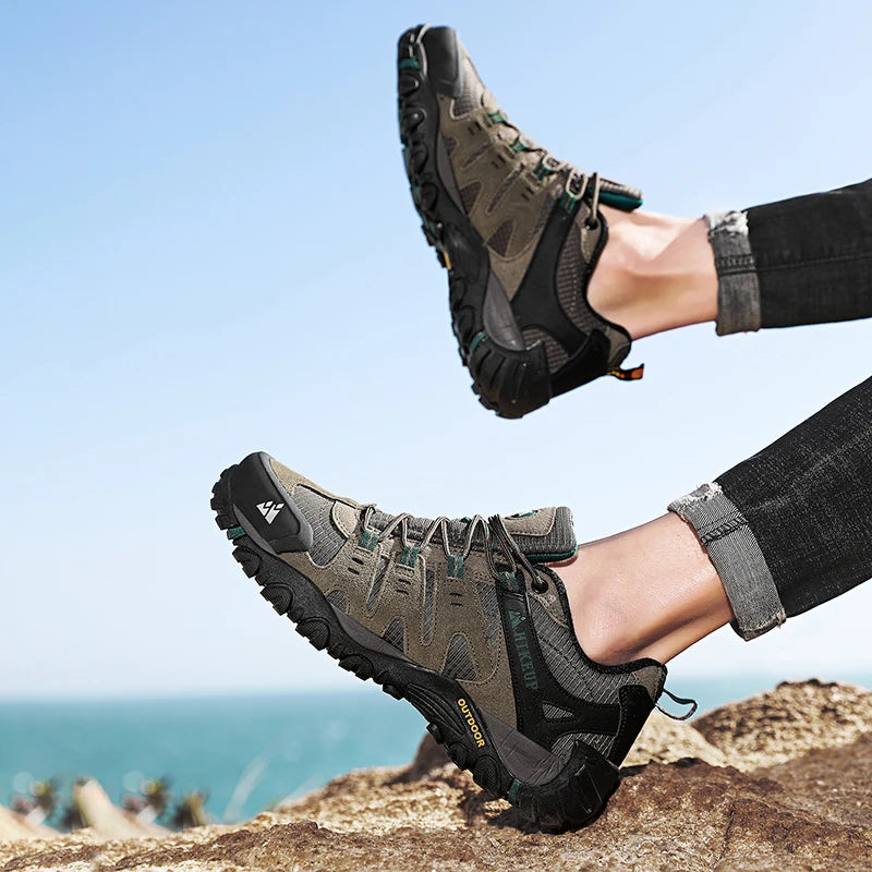 Hiking Shoe Gear: HIKEUP Men's Suede Leather, Wear-Resistant Hiking, Walking, Hunting Outdoor Shoes / Rungear