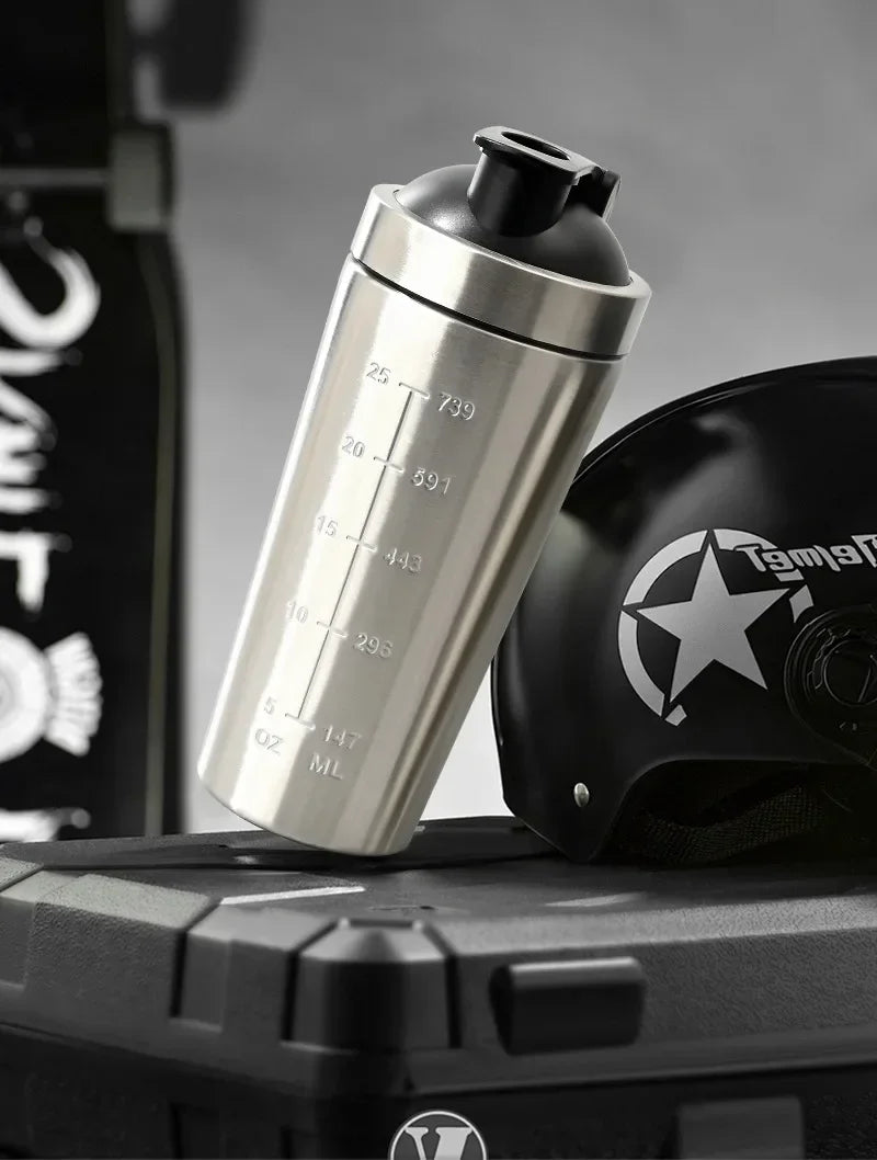 Stainless Steel Protein Shaker Bottle – 304 Steel, Leak-Proof Flip Lid | 500ml & 740ml