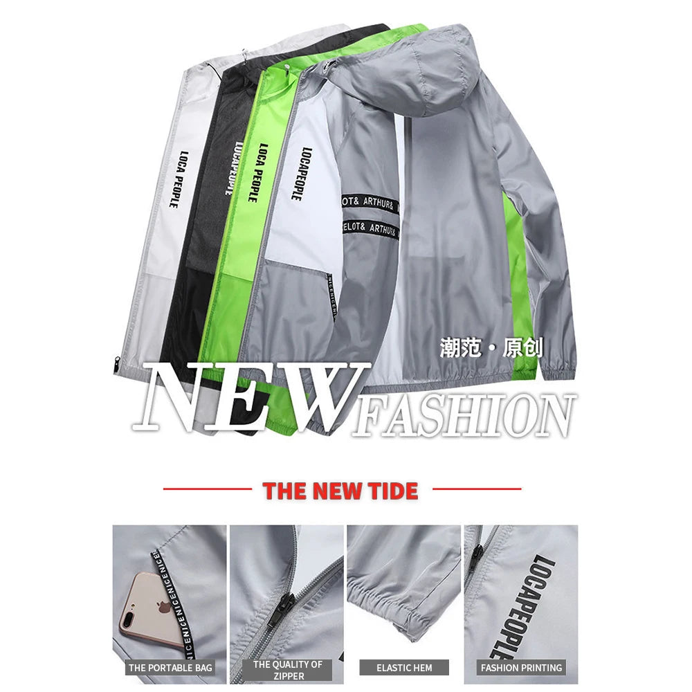 Men's Lightweight Windbreaker Hoodie – UV Protection, Quick-Dry, Full Zip
