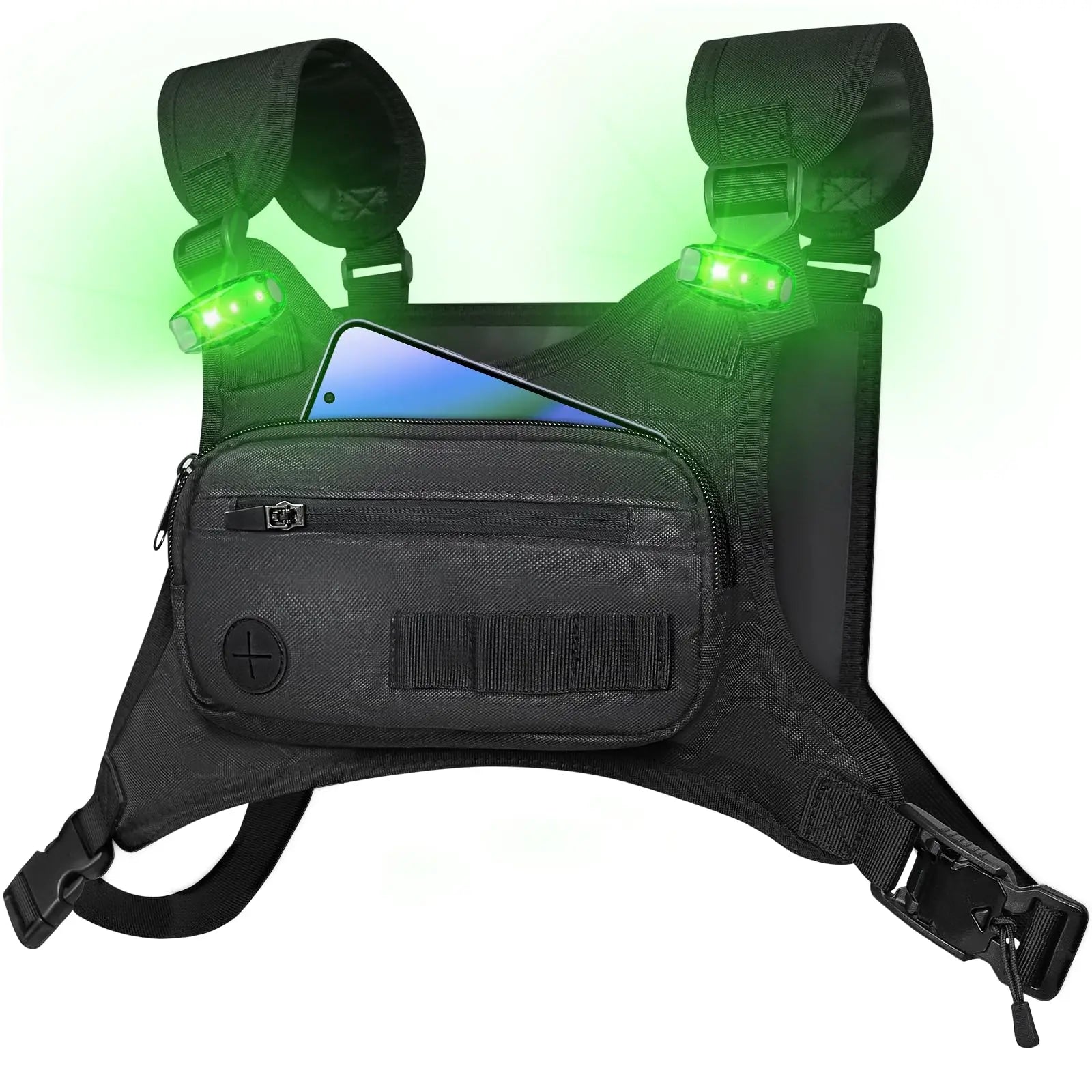 Running Safety Accessories: Reflective, Quick-Dry, Waterproof, Win Chest Pack Phone Holder With Extra Storage LED Light Chest Vest For Cycling Motorcycle Workouts Fitness Enthusiasts Must