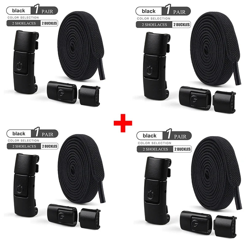 8mm Wide No-Tie Elastic Shoelaces with Press-Lock Buckle | Flat Laces for Sneakers