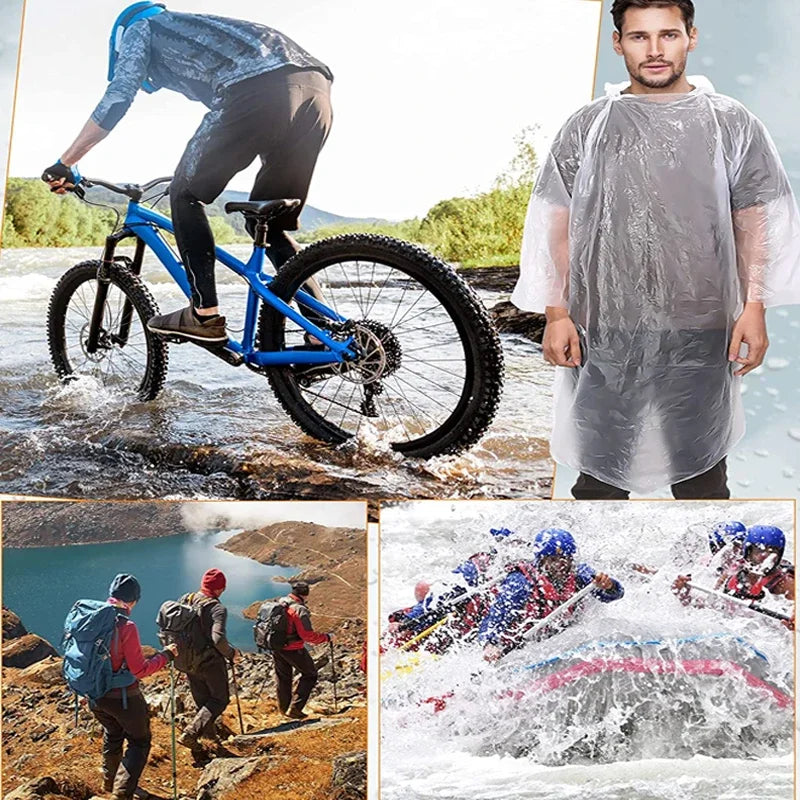 Disposable Transparent Rain Poncho — 6-Pack | Waterproof Emergency Raincoat for Adults