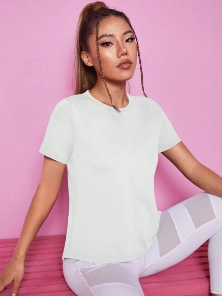 Women's Cross-Back Open Split Training Top | Loose Breathable Short Sleeve Gym Tee | RUNGEAR