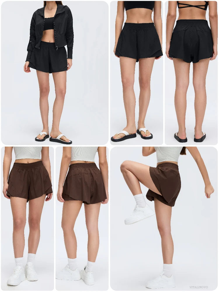 Women's High-Waisted 2-in-1 Athletic Shorts with Pocket