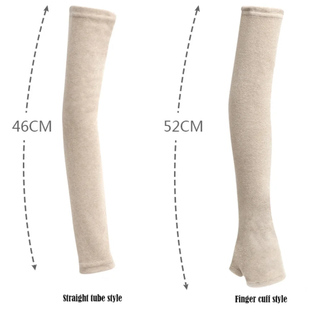 Winter Gear Accessories: Unisex, Thickened, Plush Cold-Proof, Warm Elbow Guard, Fingerless Arm Sleeves with Thumb Holes / Rungear